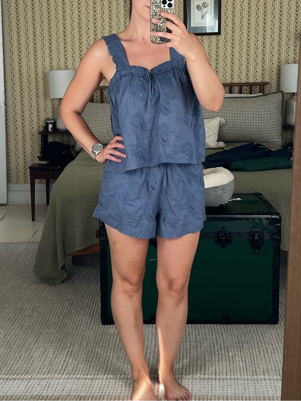 NWT Target Universal Thread Slate Blue Eyelet Embroidered Short and Tank Set